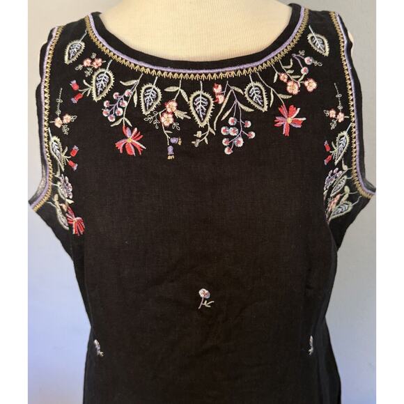 Ultra Dress New York Dress Size 10 Black Linen Blend Embroidered Button Back - Picture 2 of 15